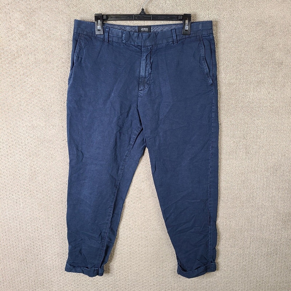 Strellson Pants Men 33x25‎ Blue Biant Loose Fit Chino Flat Front Cotton Blend